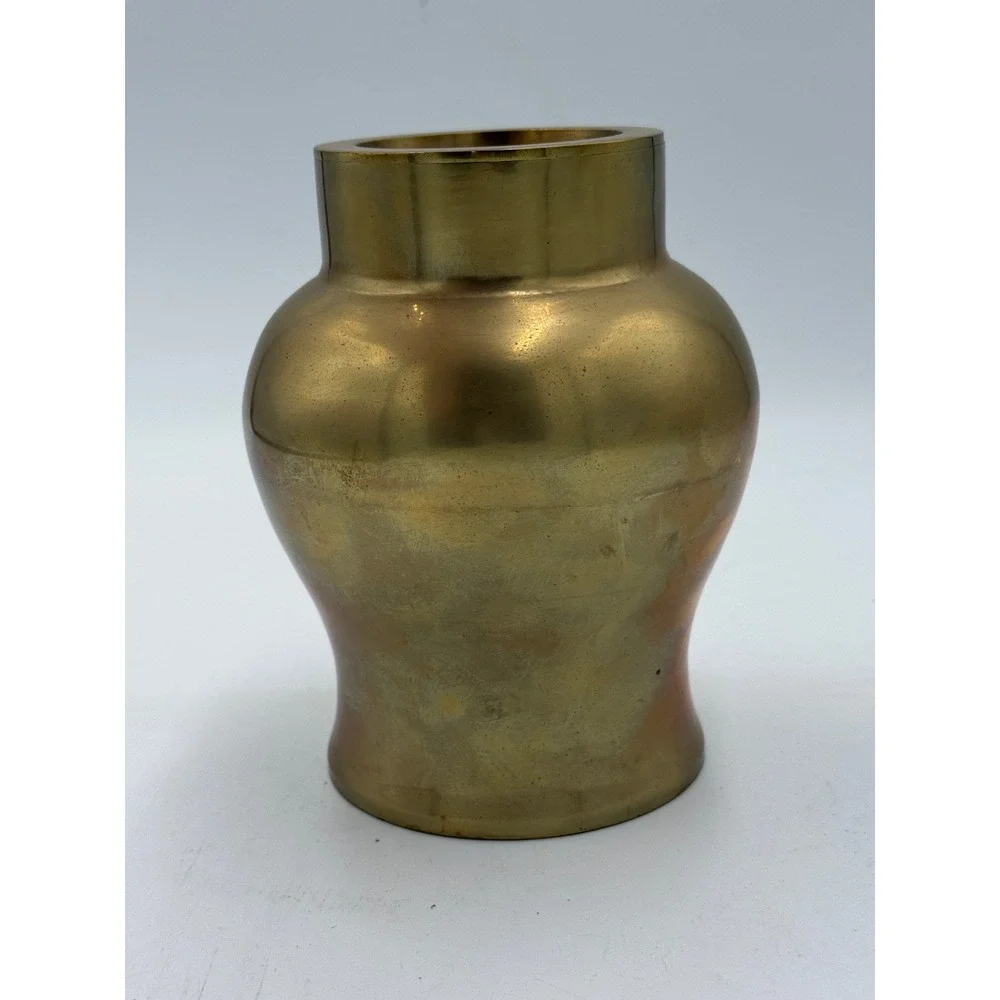 Vintage solid brass urn candle holder squatty holds tapers pillars votives 5.5